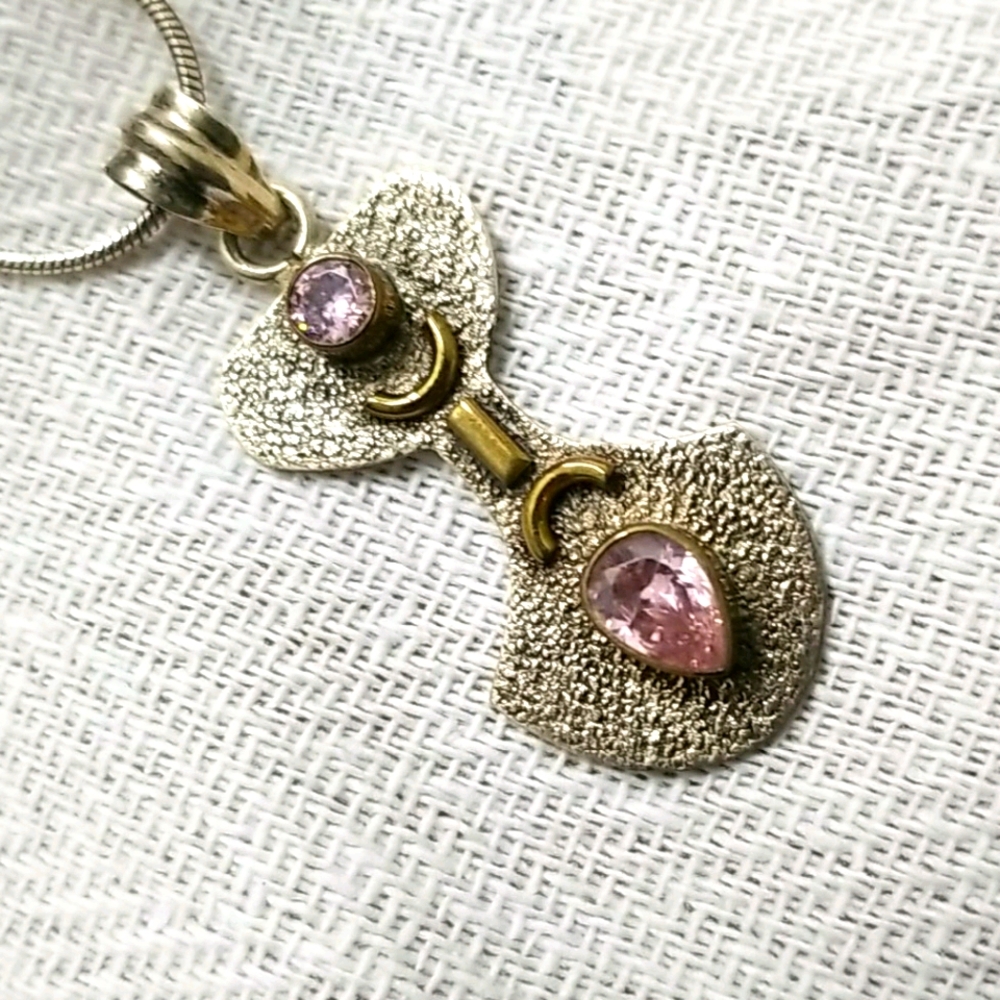 Avant-garde Silver Pendant with Pink Stones